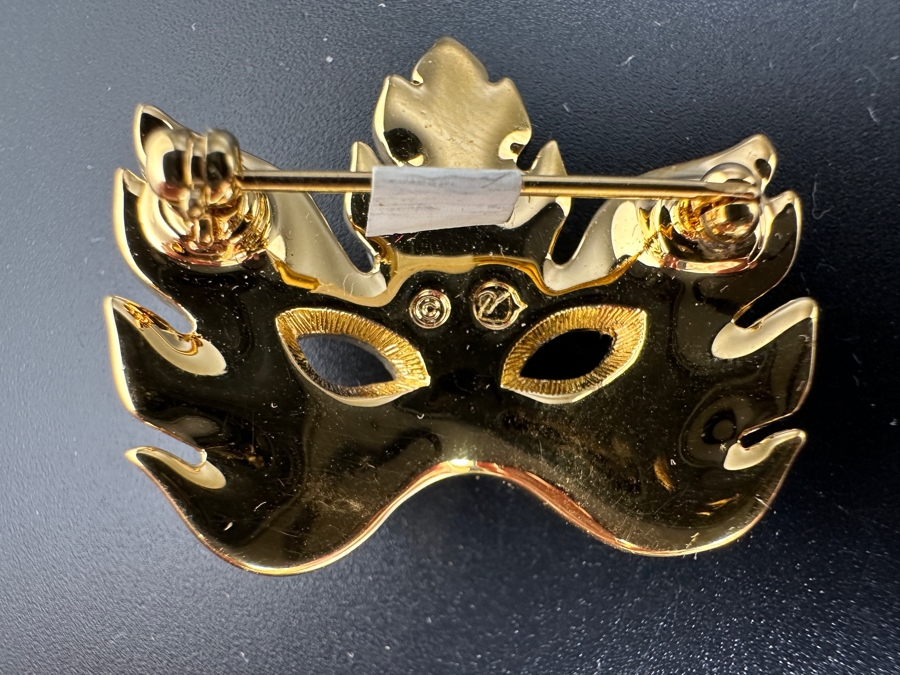 Swarovski Gold Tone Multicolor Crystal Mask Brooch Pin [Photo 4]