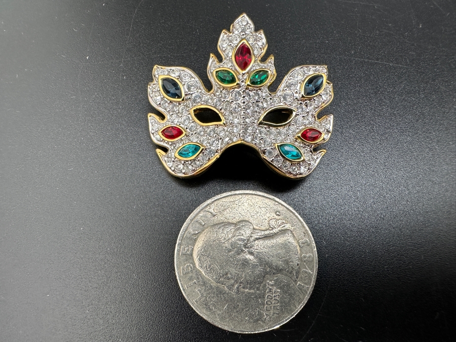 Swarovski Gold Tone Multicolor Crystal Mask Brooch Pin [Photo 2]