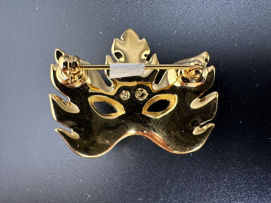 Swarovski Gold Tone Multicolor Crystal Mask Brooch Pin [Photo 3]
