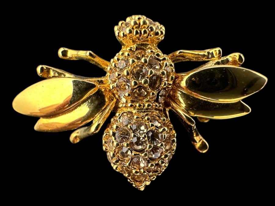 Vintage St. John Goldtone Crystal Bee Brooch Pin