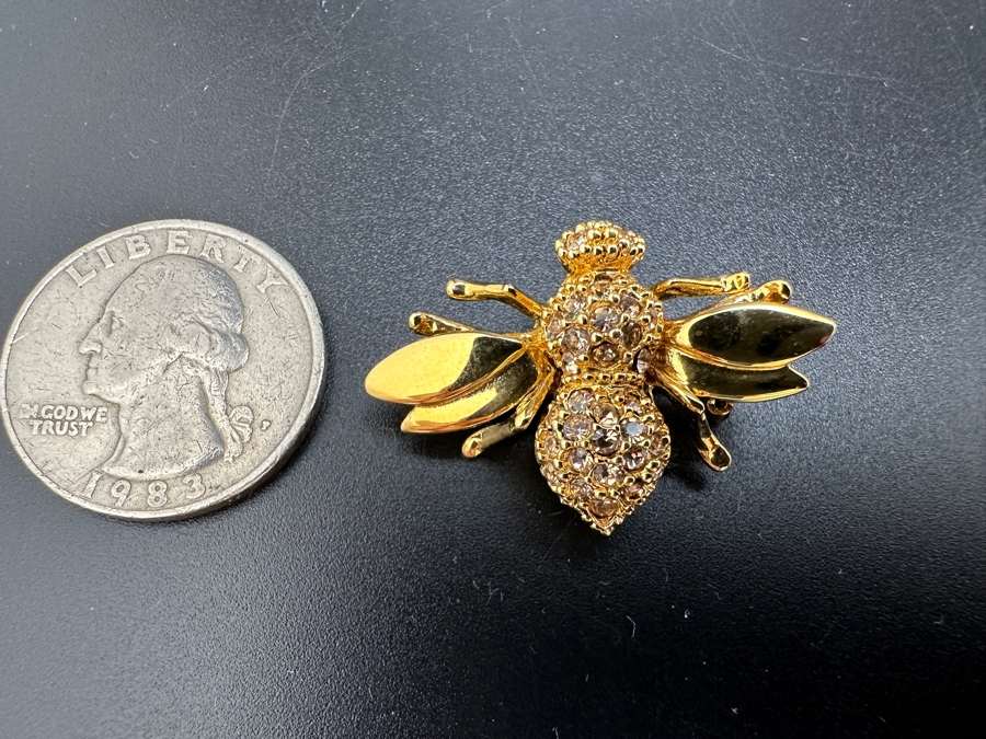Vintage St. John Goldtone Crystal Bee Brooch Pin [Photo 2]