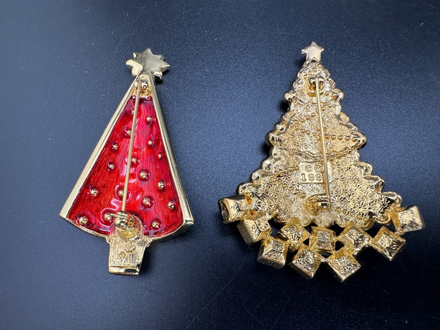 Pair of Swarovski Crystal Christmas Tree Brooch Pins [Photo 5]