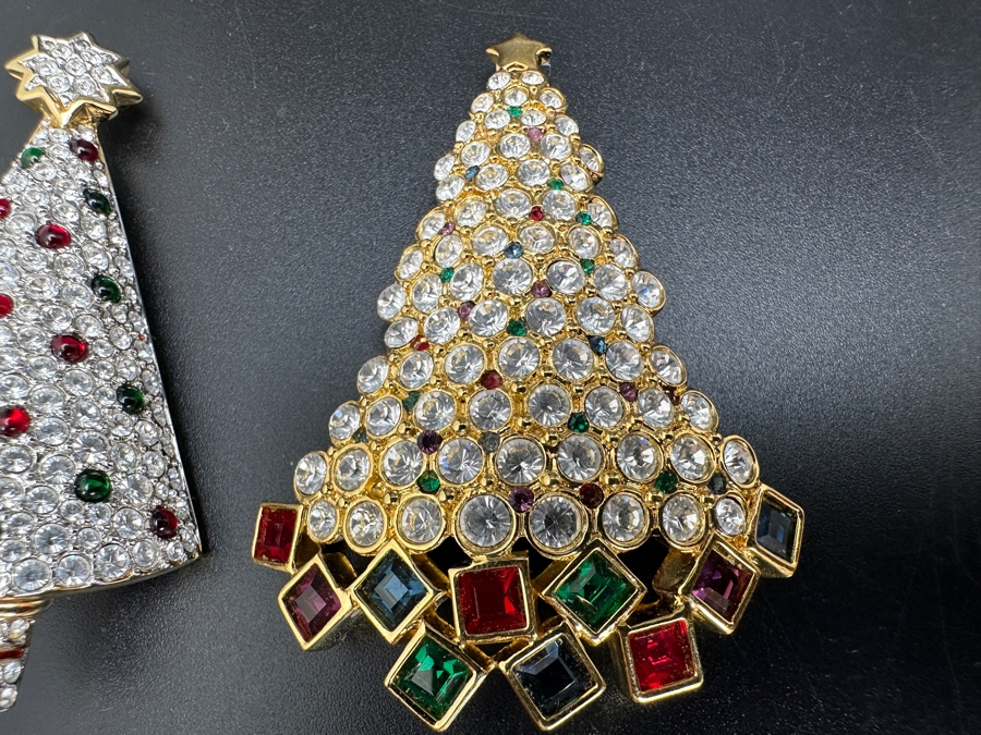 Pair of Swarovski Crystal Christmas Tree Brooch Pins [Photo 2]