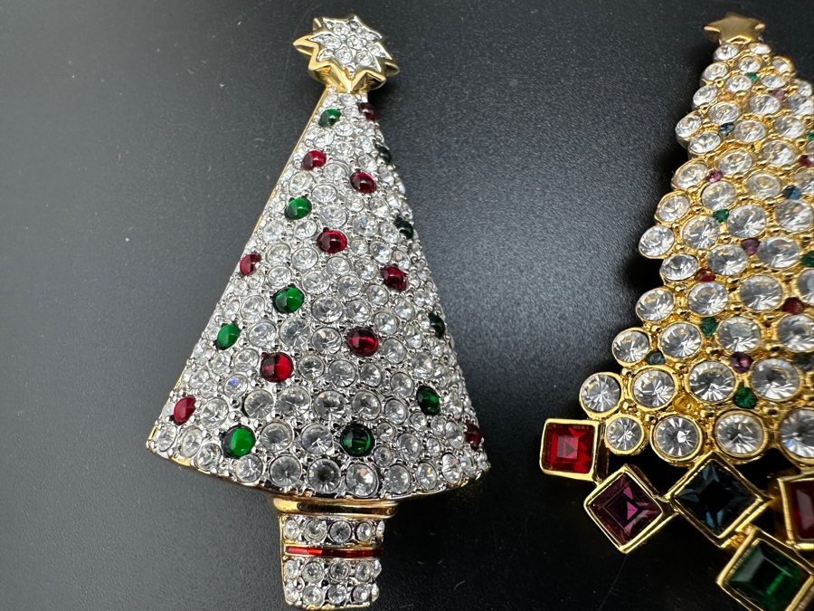 Pair of Swarovski Crystal Christmas Tree Brooch Pins [Photo 3]