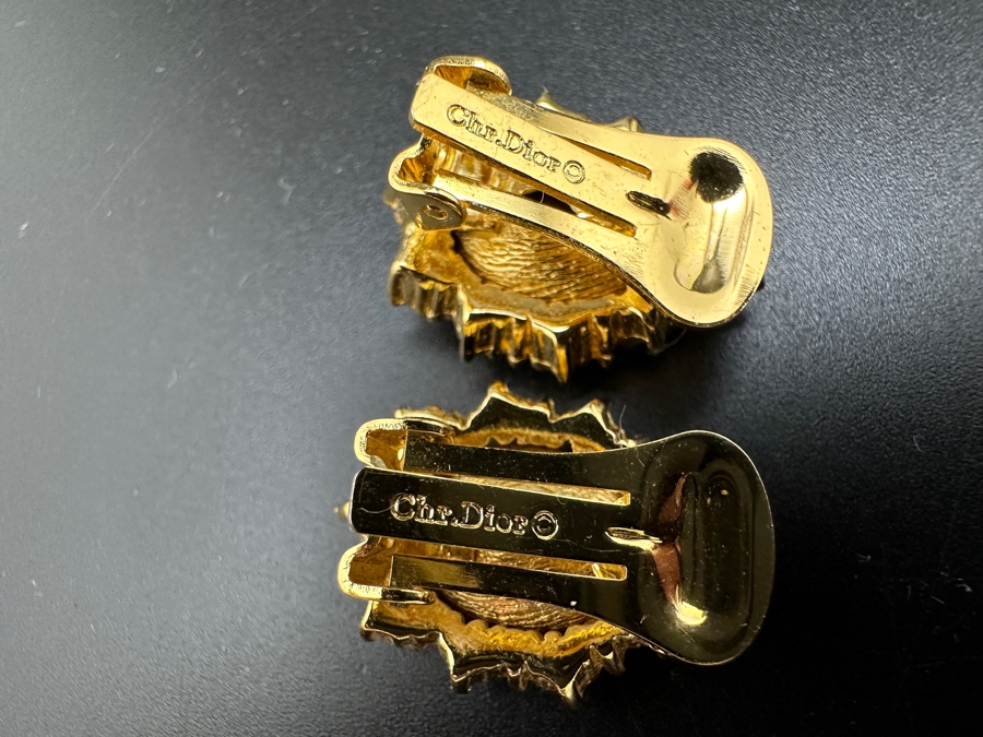 Vintage Christian Dior Blue Teardrop Clip-On Earrings  [Photo 4]