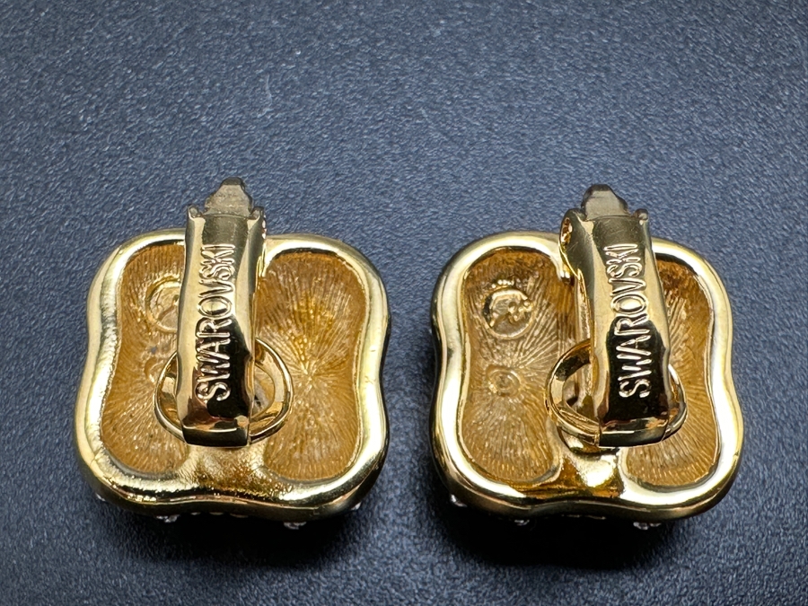 Swarovski Crystal And Gold Tone Square Earrings [Photo 3]