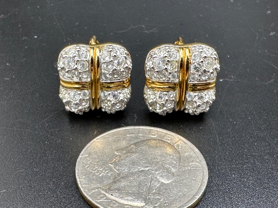 Swarovski Crystal And Gold Tone Square Earrings [Photo 2]