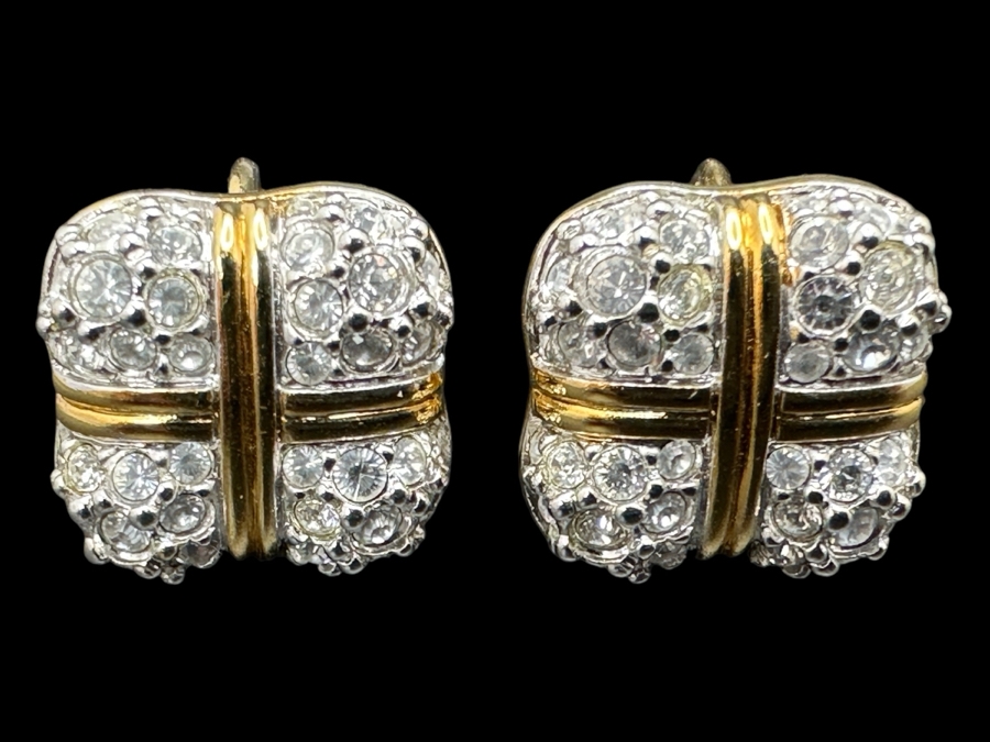 Swarovski Crystal And Gold Tone Square Earrings
