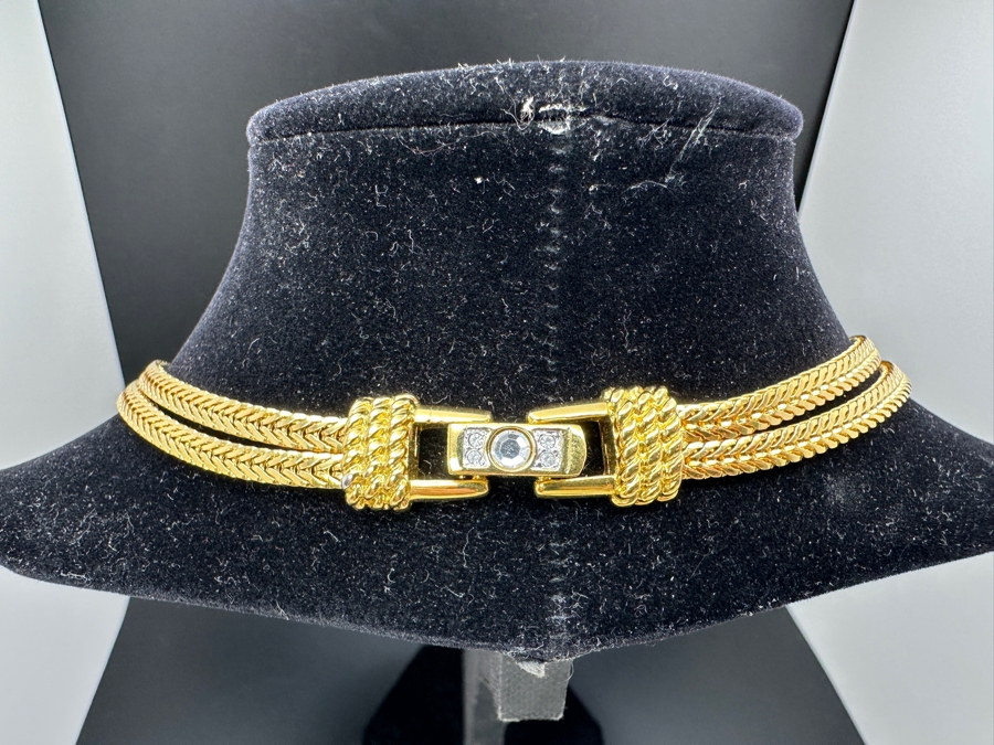 Swarovski Crystal and Gold Tone Necklace with Double Wheat Chain 15.25' L [Photo 3]