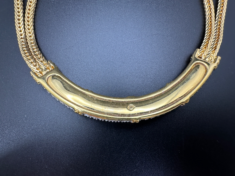 Swarovski Crystal and Gold Tone Necklace with Double Wheat Chain 15.25' L [Photo 6]