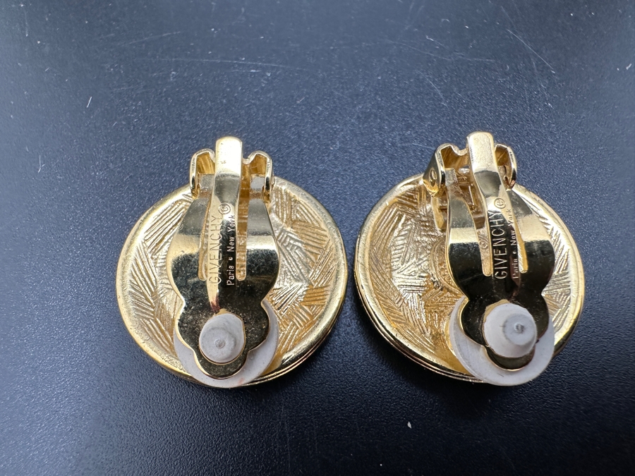 Vintage Givenchy Paris Gold Tone Logo Clip-on Earrings [Photo 5]