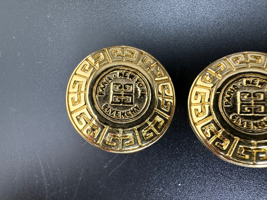 Vintage Givenchy Paris Gold Tone Logo Clip-on Earrings [Photo 2]