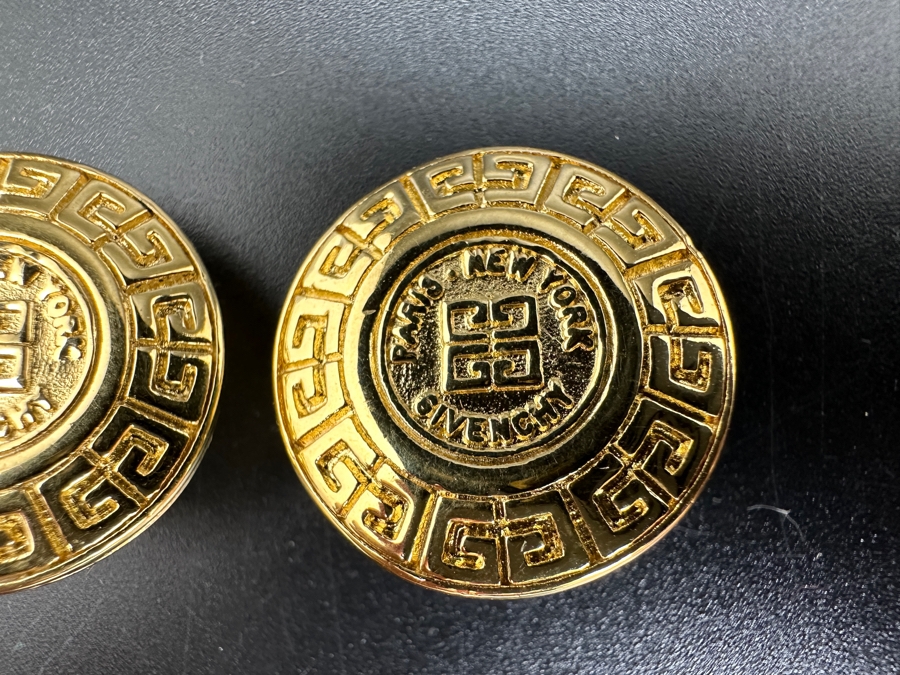 Vintage Givenchy Paris Gold Tone Logo Clip-on Earrings [Photo 3]