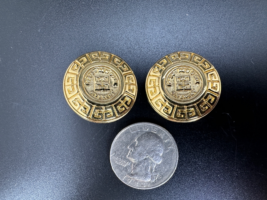 Vintage Givenchy Paris Gold Tone Logo Clip-on Earrings [Photo 4]