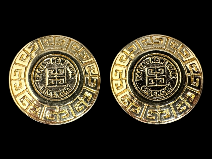 Vintage Givenchy Paris Gold Tone Logo Clip-on Earrings