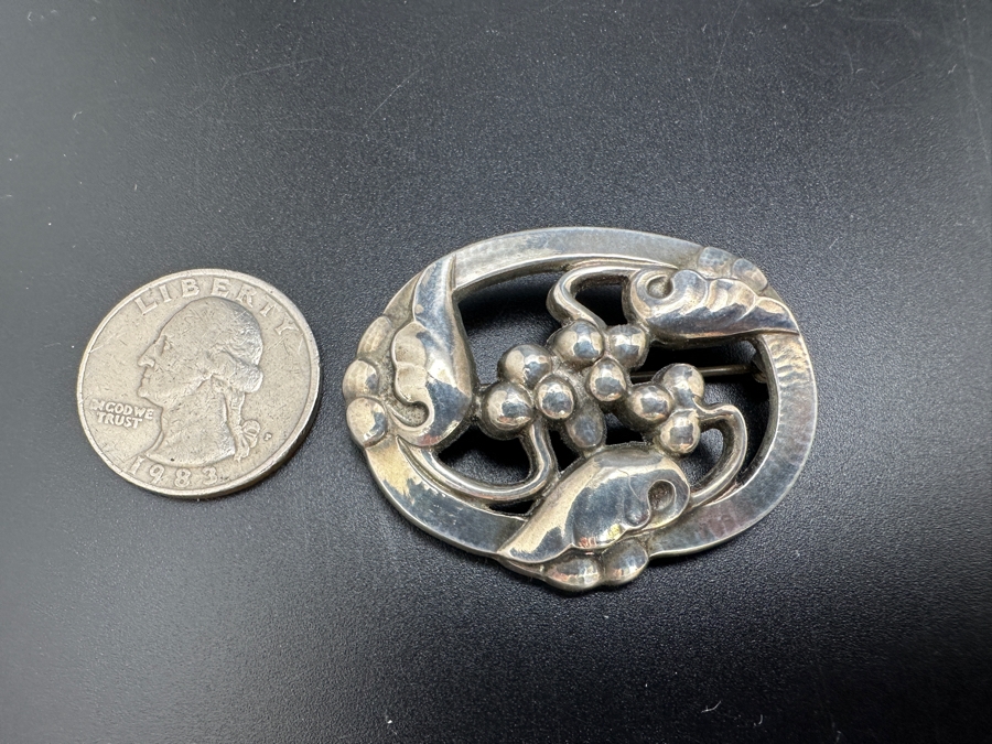 Georg Jensen Sterling Silver Design 101 Moonlight Grapes Brooch Pin 11.4g [Photo 3]