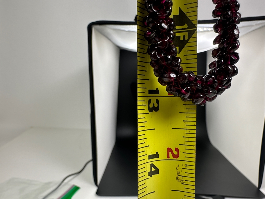 26' Vintage Woven Garnet Beaded Necklace [Photo 4]