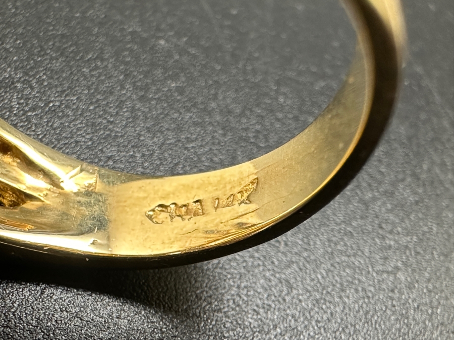 14K Gold Ring (9.6g) with 11mm Cultured Pearl, .80 cttw Round Brilliant Diamonds + .50 cttw Baguette Diamonds Size 7 Fair Market Value $1,700 Retail $3,400 [Photo 15]