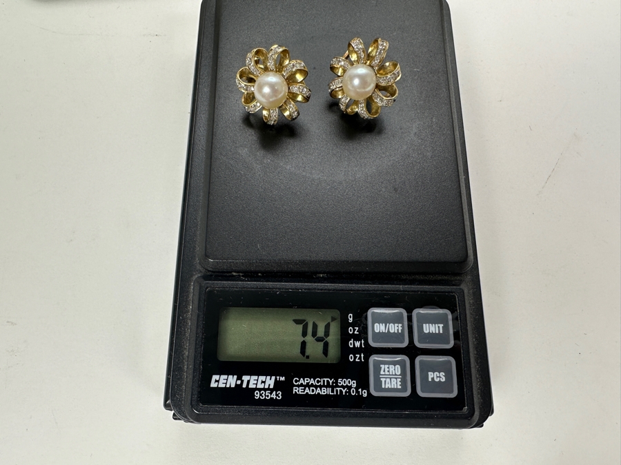 14K Gold Earrings (7.4g) with 8mm Cultured Pearls and ～.80 cttw Single Cut Diamonds FMV $800 Retail $1,600 [Photo 16]