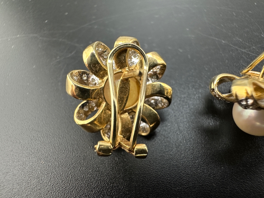 14K Gold Earrings (7.4g) with 8mm Cultured Pearls and ～.80 cttw Single Cut Diamonds FMV $800 Retail $1,600 [Photo 14]