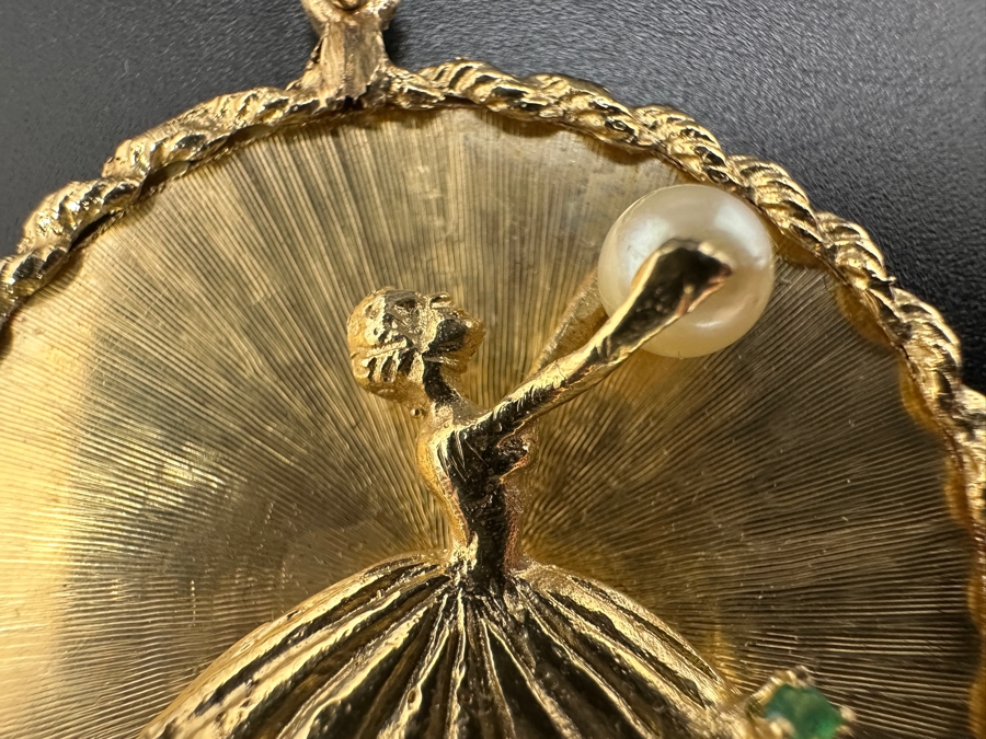 Just Added - 14K Gold (13.4g) Ballerina Pendant with Pearl and 10 Emeralds FMV $900 Retail $1,800 [Photo 5]