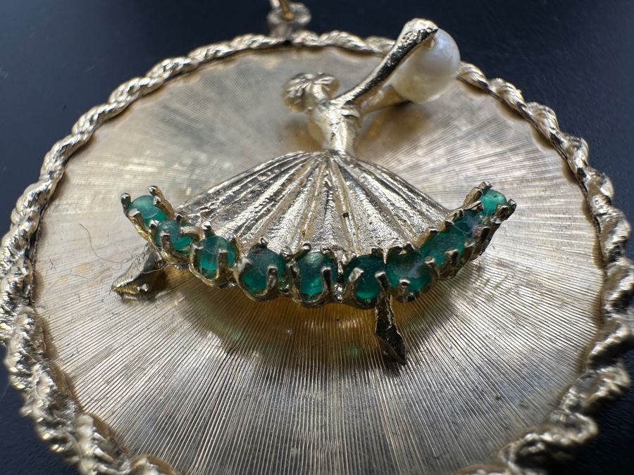 Just Added - 14K Gold (13.4g) Ballerina Pendant with Pearl and 10 Emeralds FMV $900 Retail $1,800 [Photo 4]