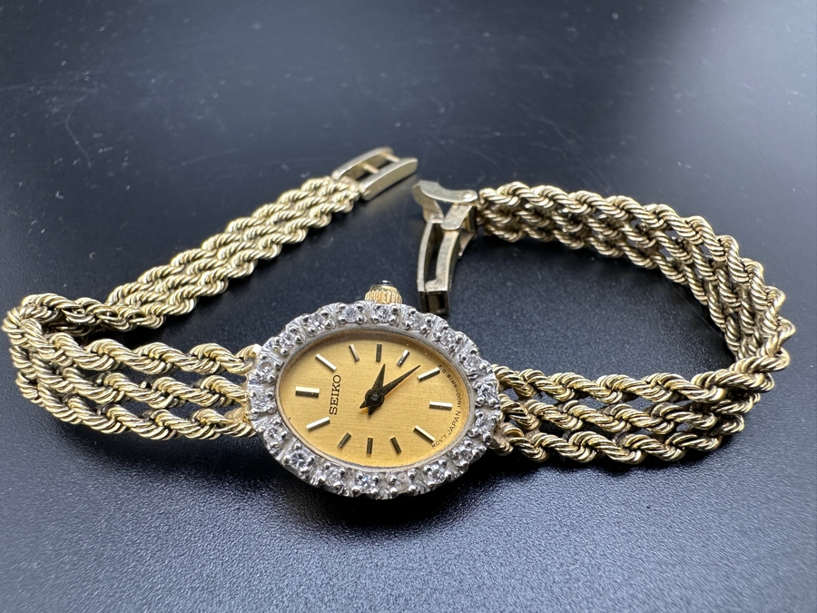 14K Gold Seiko Watch (16.4g) 6.75'L With 14K Gold Multi-Chain Band FMV $600 Retail $1,200 [Photo 12]