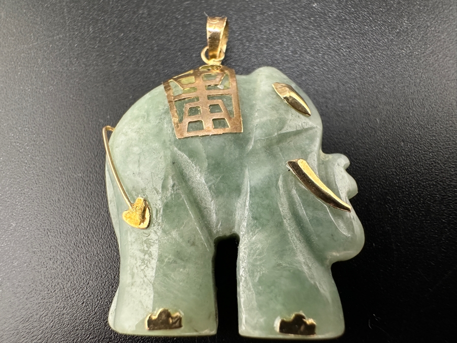 Carved Jade Elephant (7.8g) with 14K Gold Decorations FMV $100 Retail $200 [Photo 3]