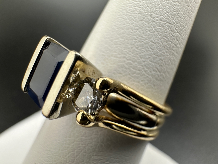 14K Gold Ring (5.9g) with Synthetic Sapphire and ～.50 cttw Diamonds (H-I Color SI² - I¹) Size 8 FMV $1,000 Retail $2,000 [Photo 11]