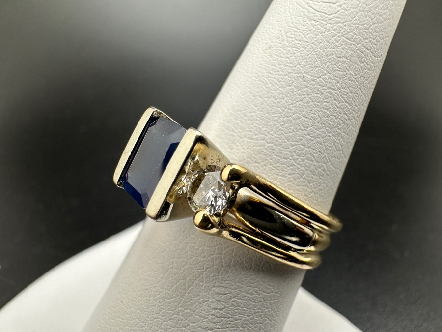 14K Gold Ring (5.9g) with Synthetic Sapphire and ～.50 cttw Diamonds (H-I Color SI² - I¹) Size 8 FMV $1,000 Retail $2,000 [Photo 10]