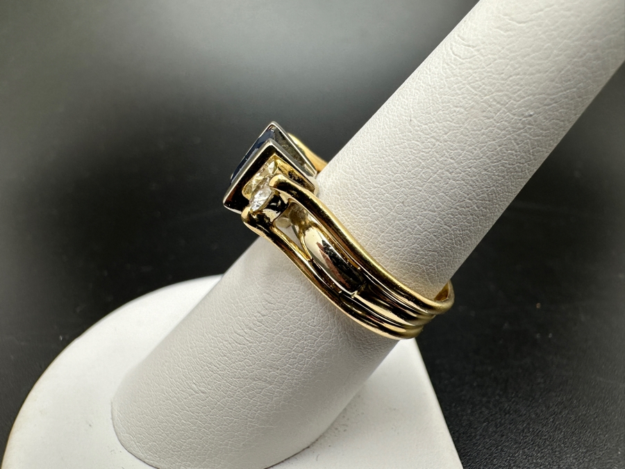 14K Gold Ring (5.9g) with Synthetic Sapphire and ～.50 cttw Diamonds (H-I Color SI² - I¹) Size 8 FMV $1,000 Retail $2,000 [Photo 9]