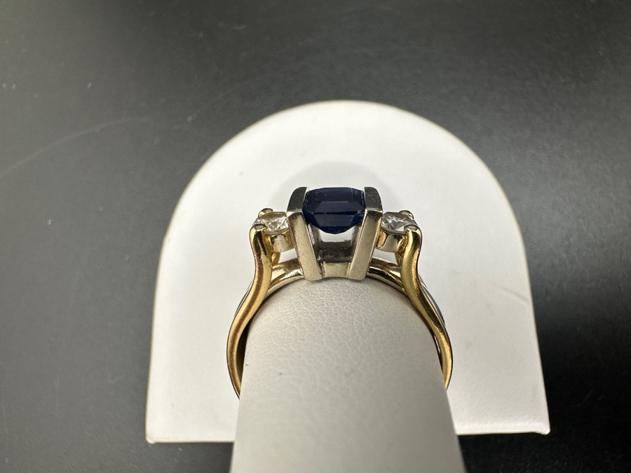 14K Gold Ring (5.9g) with Synthetic Sapphire and ～.50 cttw Diamonds (H-I Color SI² - I¹) Size 8 FMV $1,000 Retail $2,000 [Photo 8]
