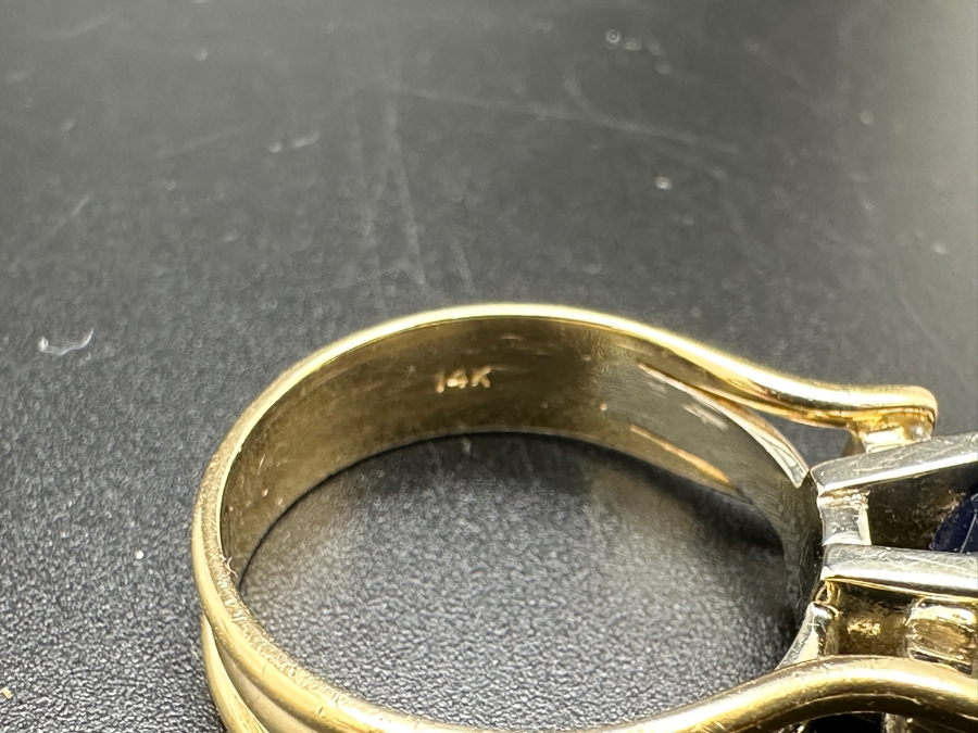 14K Gold Ring (5.9g) with Synthetic Sapphire and ～.50 cttw Diamonds (H-I Color SI² - I¹) Size 8 FMV $1,000 Retail $2,000 [Photo 15]