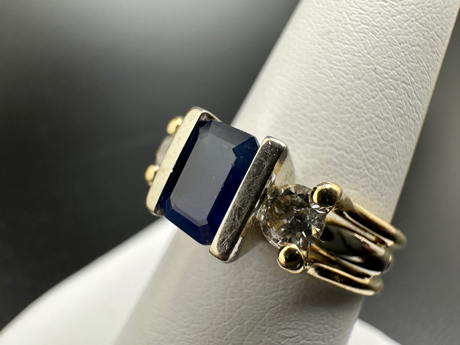 14K Gold Ring (5.9g) with Synthetic Sapphire and ～.50 cttw Diamonds (H-I Color SI² - I¹) Size 8 FMV $1,000 Retail $2,000 [Photo 12]