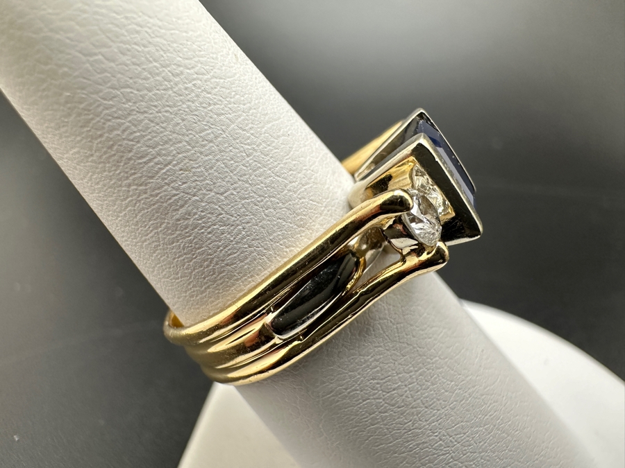 14K Gold Ring (5.9g) with Synthetic Sapphire and ～.50 cttw Diamonds (H-I Color SI² - I¹) Size 8 FMV $1,000 Retail $2,000 [Photo 7]
