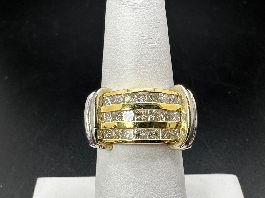 14K Two Tone Gold Princess Cut Channel Set Diamond Ring 14.3g ～1.50 cttw Size 7 FMV $2,200 Retail $4,400 [Photo 4]