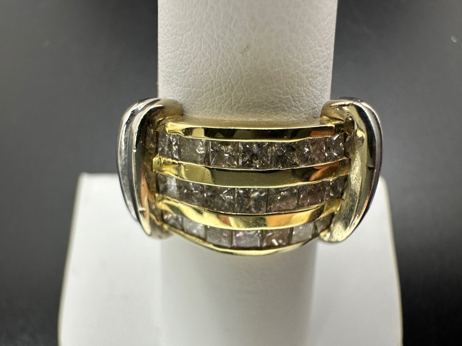 14K Two Tone Gold Princess Cut Channel Set Diamond Ring 14.3g ～1.50 cttw Size 7 FMV $2,200 Retail $4,400 [Photo 5]