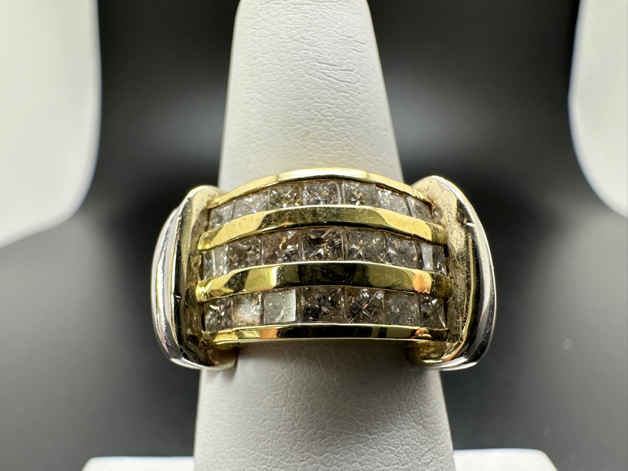 14K Two Tone Gold Princess Cut Channel Set Diamond Ring 14.3g ～1.50 cttw Size 7 FMV $2,200 Retail $4,400 [Photo 6]