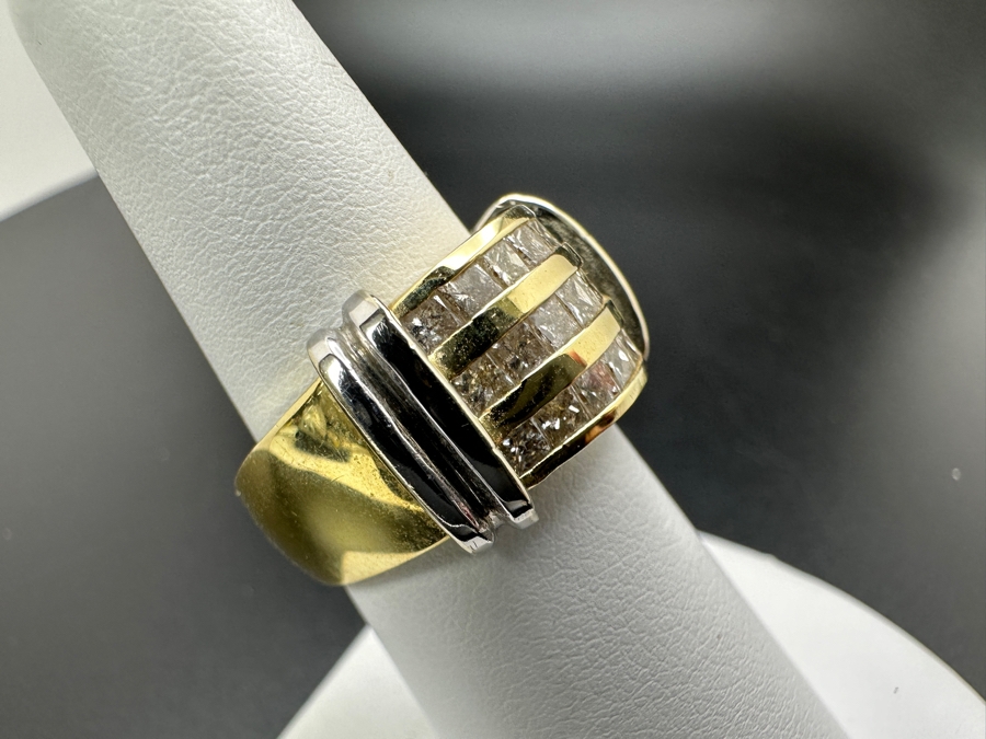 14K Two Tone Gold Princess Cut Channel Set Diamond Ring 14.3g ～1.50 cttw Size 7 FMV $2,200 Retail $4,400 [Photo 8]