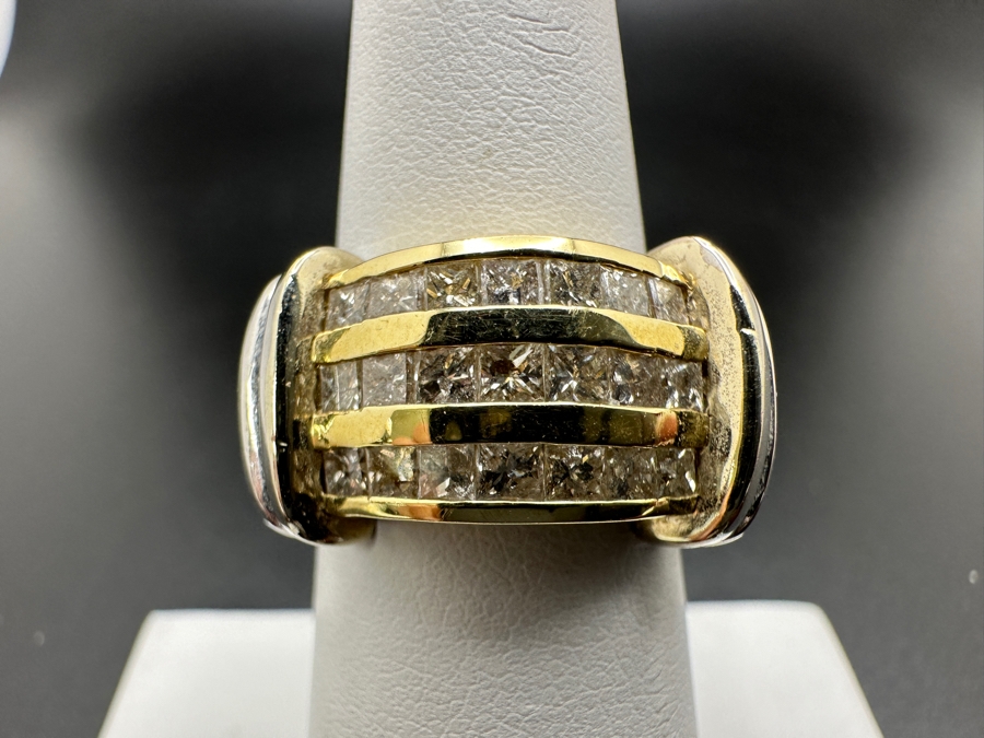 14K Two Tone Gold Princess Cut Channel Set Diamond Ring 14.3g ～1.50 cttw Size 7 FMV $2,200 Retail $4,400 [Photo 3]