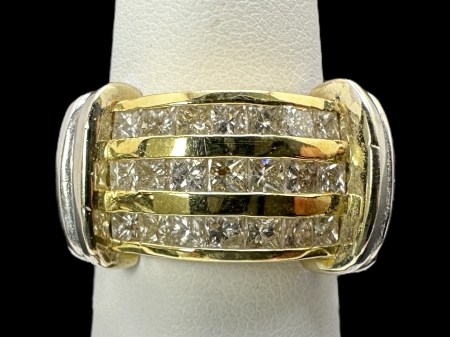 14K Two Tone Gold Princess Cut Channel Set Diamond Ring 14.3g ～1.50 cttw Size 7 FMV $2,200 Retail $4,400