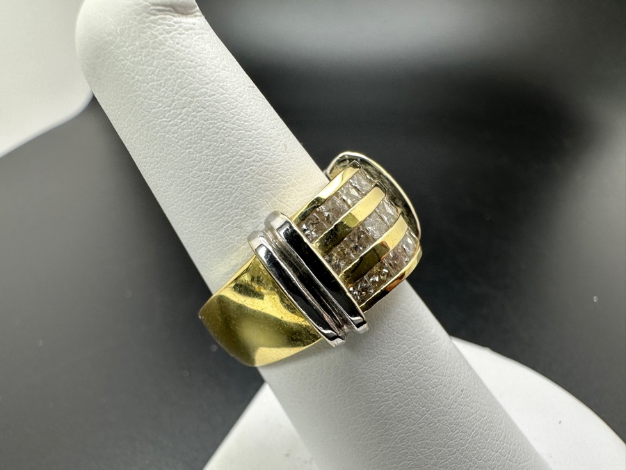 14K Two Tone Gold Princess Cut Channel Set Diamond Ring 14.3g ～1.50 cttw Size 7 FMV $2,200 Retail $4,400 [Photo 7]