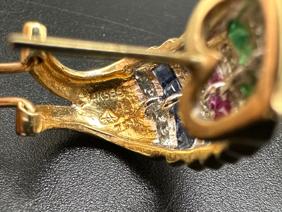 14K Gold and Precious Stone Earrings 7.4g ～.50 cttw Diamonds ～.30 cttw Sapphires ～.30 cttw Rubies ～.30 cttw Emeralds FMV $1,300 Retail $2,600 [Photo 13]