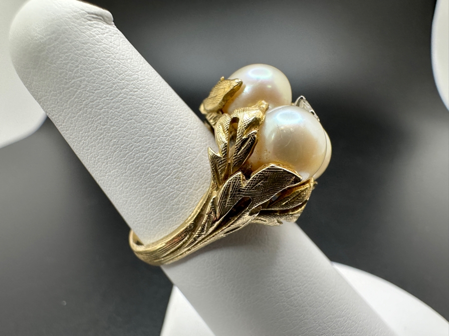 14K Gold Ring with (3) 8mm Cultured Pearls and ～.10 ct Diamond 10.5g [Photo 7]