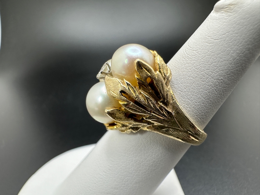 14K Gold Ring with (3) 8mm Cultured Pearls and ～.10 ct Diamond 10.5g [Photo 10]