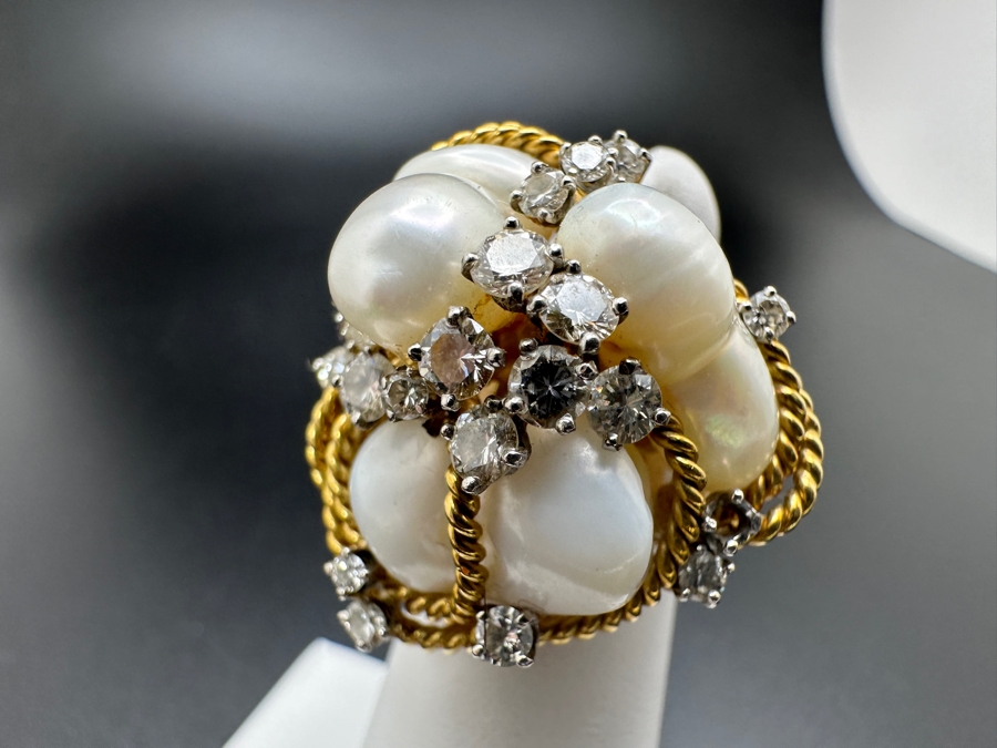 18K Gold Baroque Pearl Ring with ～1-1.25 cttw Diamond 19g Size 4 FMV $2,000 Retail $4,000 [Photo 14]