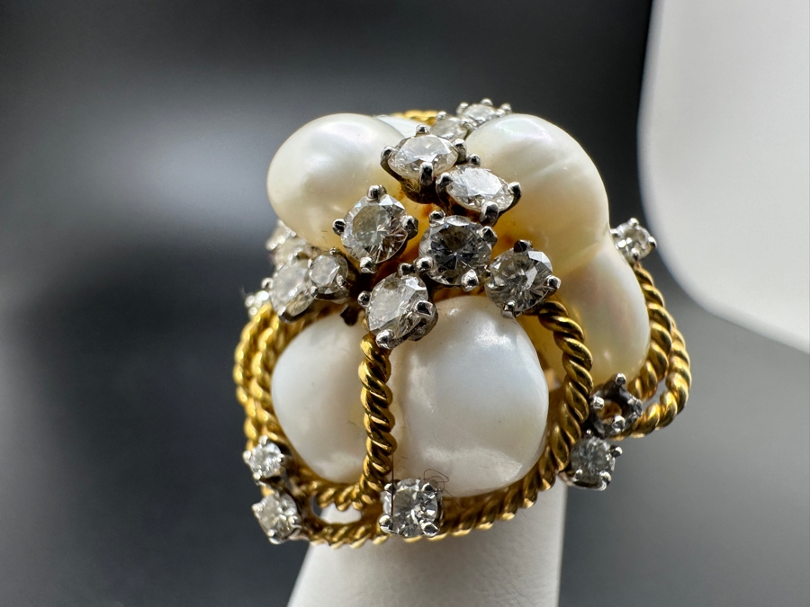 18K Gold Baroque Pearl Ring with ～1-1.25 cttw Diamond 19g Size 4 FMV $2,000 Retail $4,000 [Photo 15]