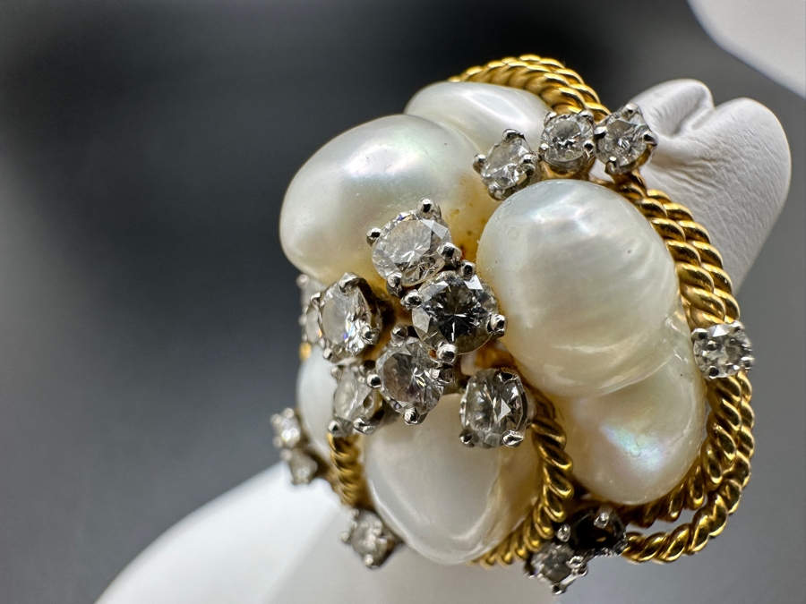 18K Gold Baroque Pearl Ring with ～1-1.25 cttw Diamond 19g Size 4 FMV $2,000 Retail $4,000 [Photo 12]