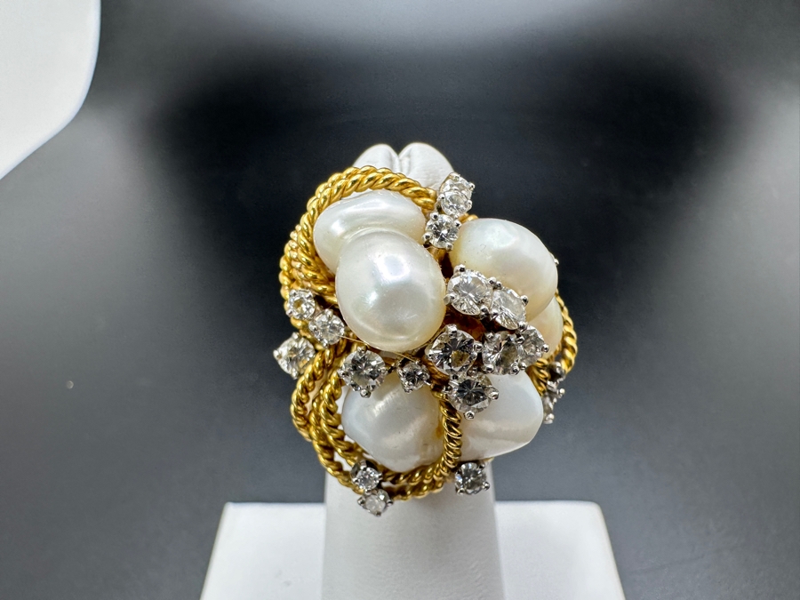 18K Gold Baroque Pearl Ring with ～1-1.25 cttw Diamond 19g Size 4 FMV $2,000 Retail $4,000 [Photo 3]