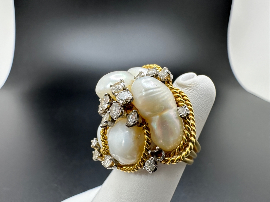 18K Gold Baroque Pearl Ring with ～1-1.25 cttw Diamond 19g Size 4 FMV $2,000 Retail $4,000 [Photo 10]